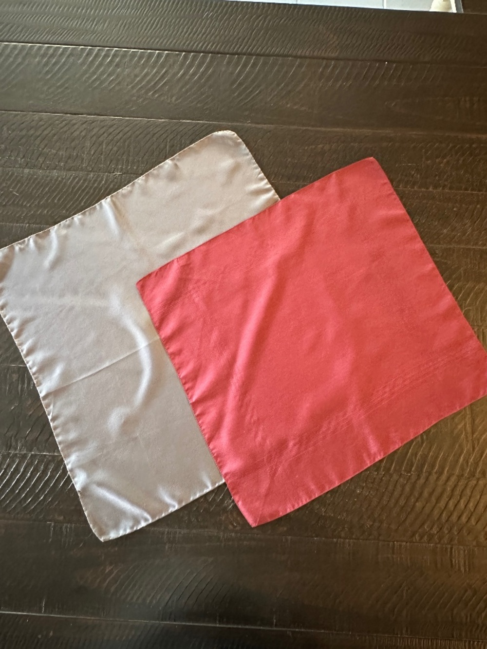 Two Vintage Silk Pocket Squares Gray and Burgundy